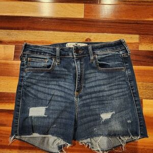 Hollister Dark Blue Distressed Jean Shorts